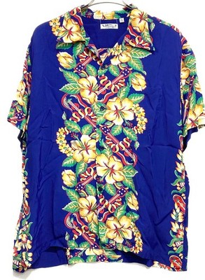 Sun Surf SS39212 Blessing Gift From Hawaii Rayon Aloha Shirt XL Navy