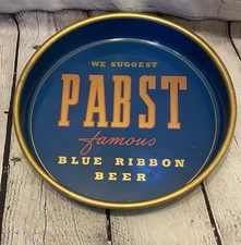 Vintage Pabst Blue Ribbon Beer Tray PBR Famous Metal Advertising Tray 13"