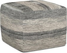 Square Pouf - 18 inch Wide Upholstered Cotton Ottoman in Grey Melange, Boho Foot