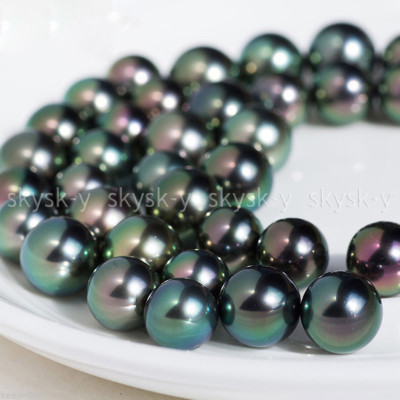 8mm Rainbow Black Imitation Shell Pearl Beads – Round Loose Beads Strand (15")