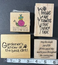 Lot Of 4 Wood Mounted Stamps Wisdom Gardener Friends -Random Cards Scrapbooking