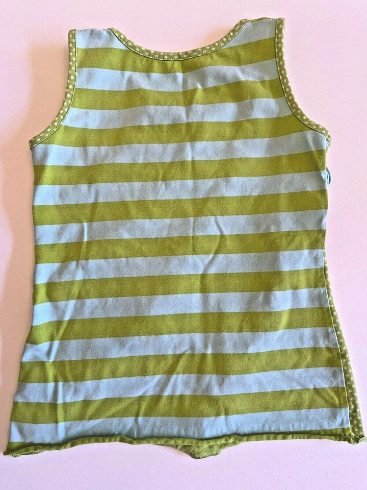 Mustard Pie Girls Size 6X Aqua Blue Green Ruffle Polka Dot Stripe Tank Top Knit - Image 3 of 4