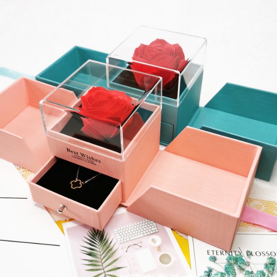 Rose Flower Jewelry Box Exquisite Ring Necklace Gift Case for Valentine