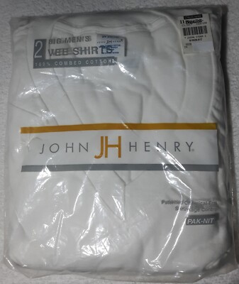 Vintage Pack of 2 John Henry Big Men's V-Neck White T-Shirts 2X New With Tags 