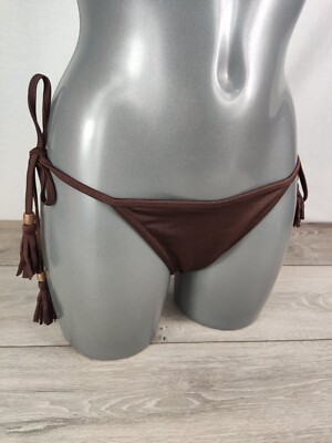 Neue Boux Avenue schokoladenfarbene Fidschi Fransen String seitliche Badehose UK 8