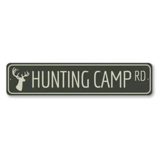 Hunting Camp Rd Sign, Custom Lake House Street Sign, Deer Hunter Metal Decor