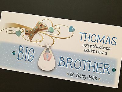 Handmade Personalised New Big Brother or Big Sister Card