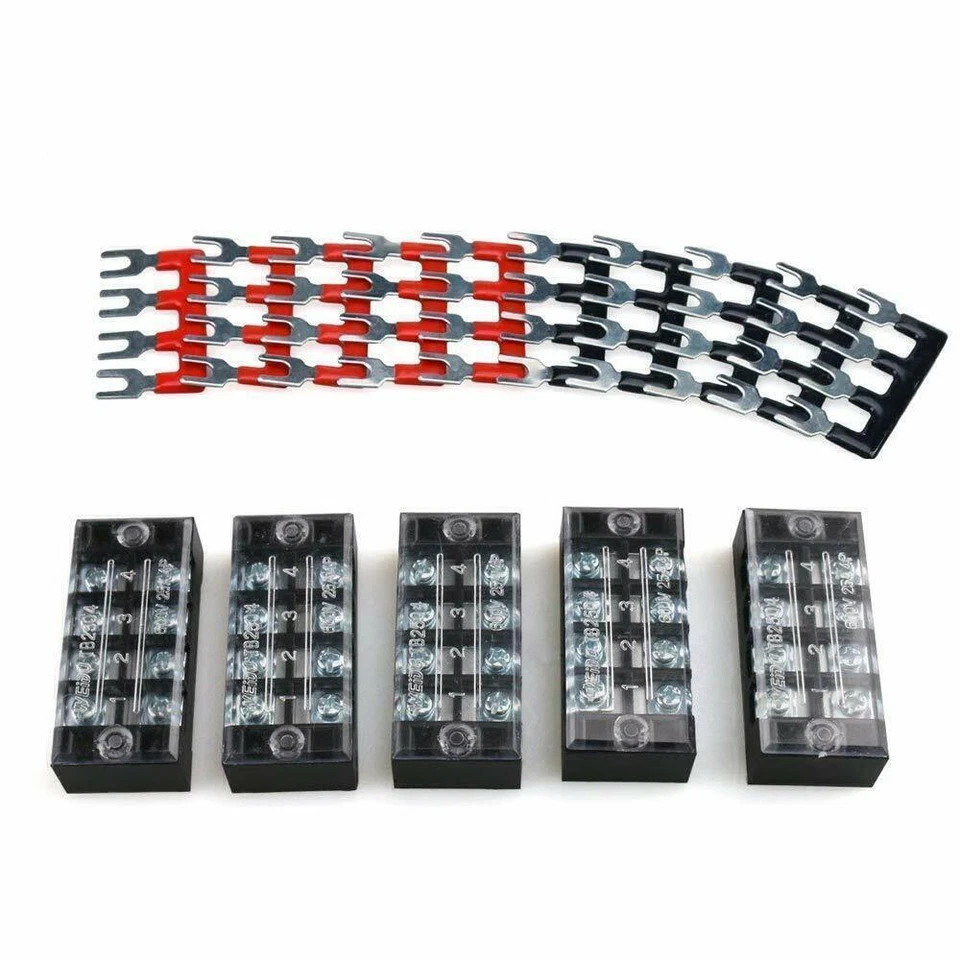 Dual Row 4 Position Screw Terminal Electric Barrier Strip Block 600V 25A 5 Sets - Image 2 of 4