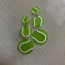 Acrylic Tennis Ball Drop Earrings 3 Tennis Balls Great Captain Gift NEW