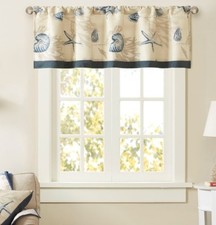 BLUE SHELLS WINDOW VALANCE 18x50 : COASTAL BEACH HOUSE SEA TROPICAL SEASHELL