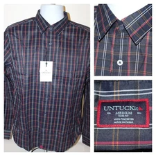NEW UNTUCKit Valencay Performance Long Sleeve Plaid Button Down Shirt Sz M Slim
