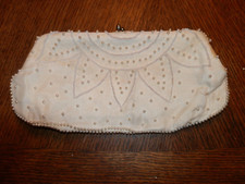 Vintage Beaded White Formal-Evening 10" Clutch Purse Made in Japan 1970
