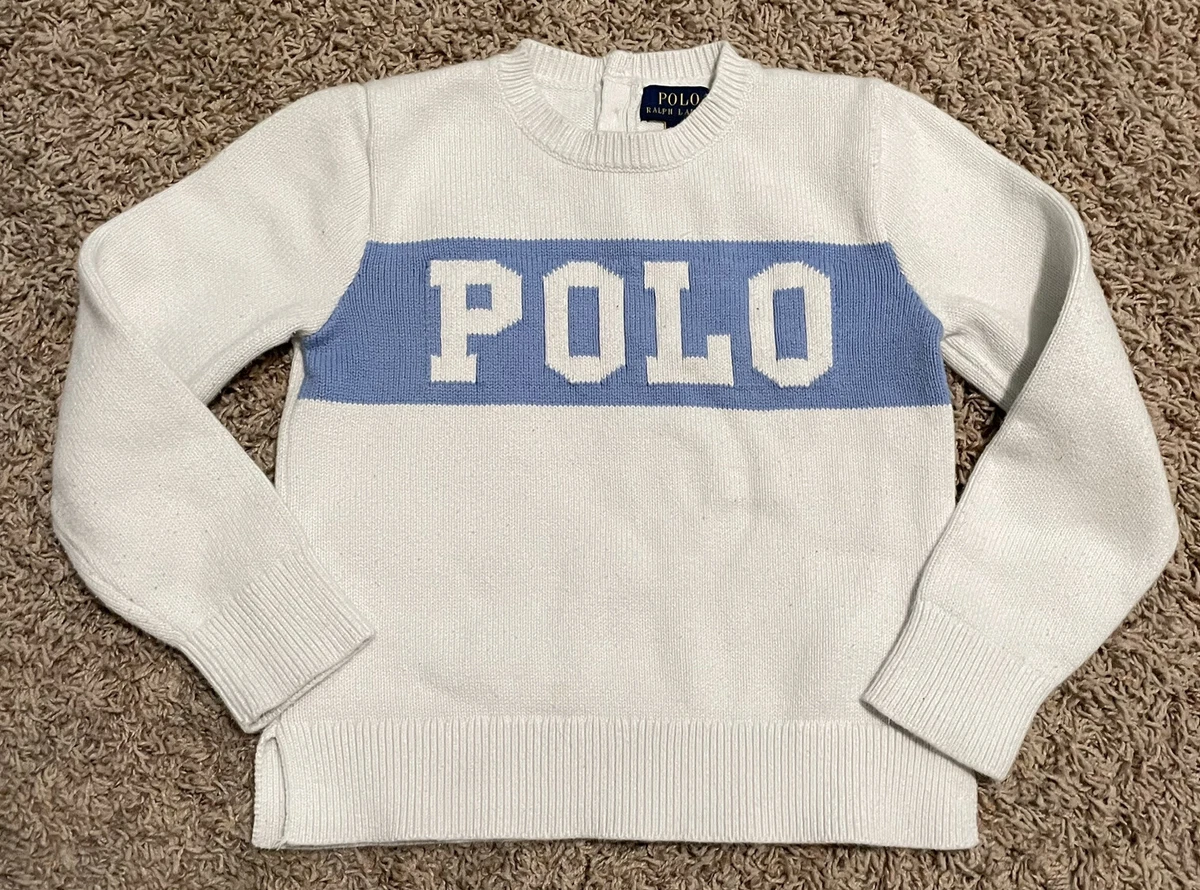 Polo Ralph Lauren Sweater Kids Size 6X Knit Cotton White Blue