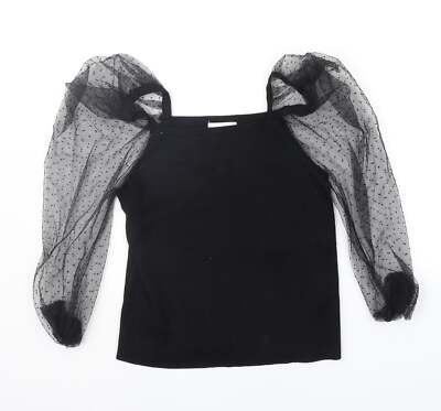 Apricot Damen schwarz quadratischer Ausschnitt gepunktet Viskosemischung Pullover Größe M - Slig