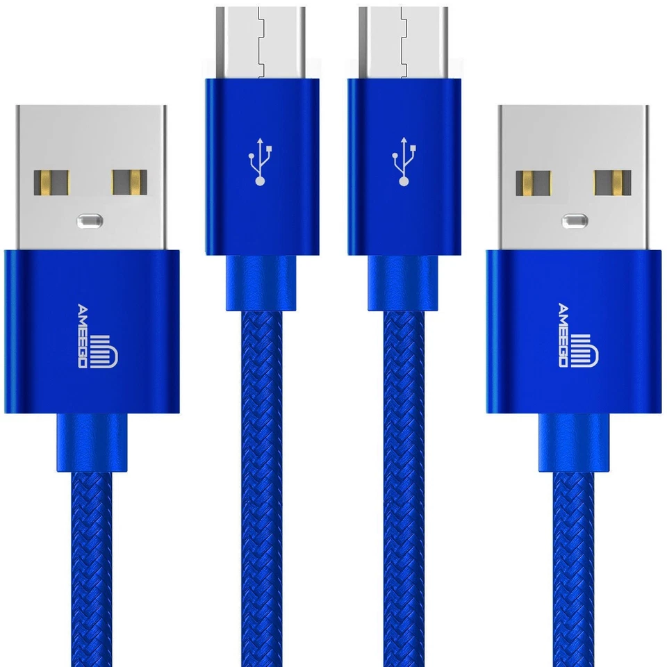 Cable micro USB largo de plomo trenzado, 1M 2M 3M sincronización de datos de alta velocidad cargador rápido Reino Unido Foto 3 de 4