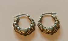 14k Yellow Gold HOOP EARRINGS Heart Love Hollow Saddle Back 7/8"1.9 Grams