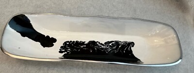 Nima Oberoi Lunares Bianco Nero Rectangular Serving Dish Tray Black White Enamel