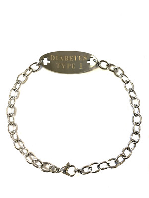 Surgical Steel Medical Alert Bracelet for Type Diabetic ID 9/16