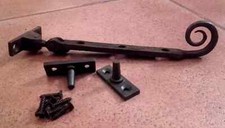 Window Stay, Monkey tail-8", Black Wax Finish, Blacksmith Made. Wrought Iron.