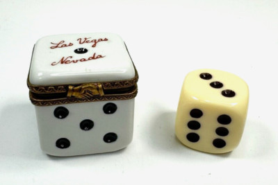 Parry-Vieille Limoges Las Vegas Trinket Box w/ Dice Hand Painted Authentic RARE
