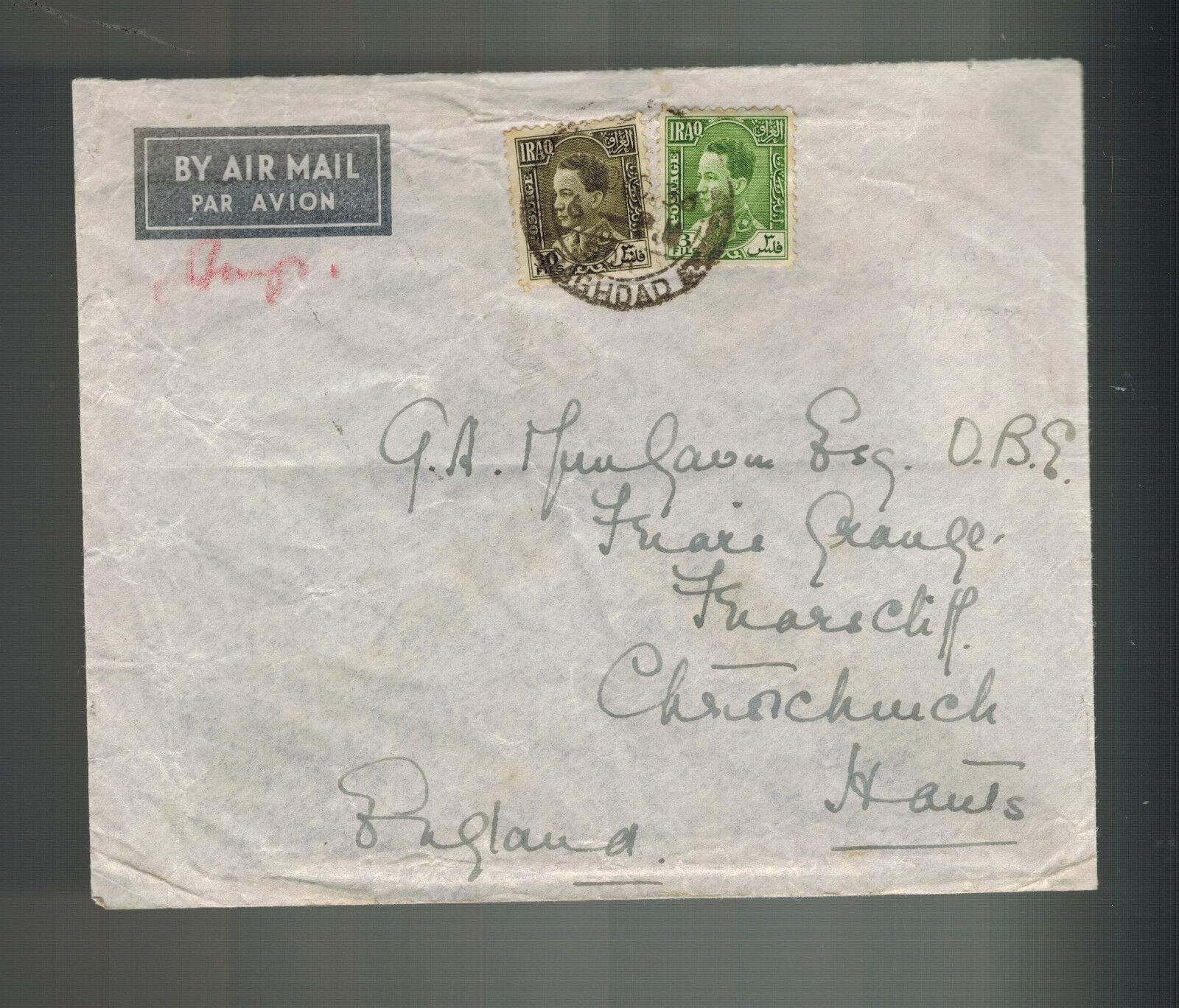 1936 Baghdad Iraq airmail cover to England via Imperial Airways