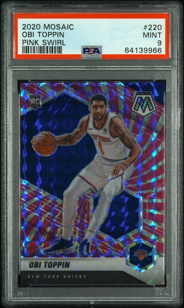 2020-21 Panini Mosaic /11 Obi Toppin Rookie Pink Swirl Prizm RC #220 - PSA 9