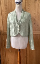 Grizas Crinkle Linen Silk Cropped Jacket M Chest 40” Pale Green Bolero