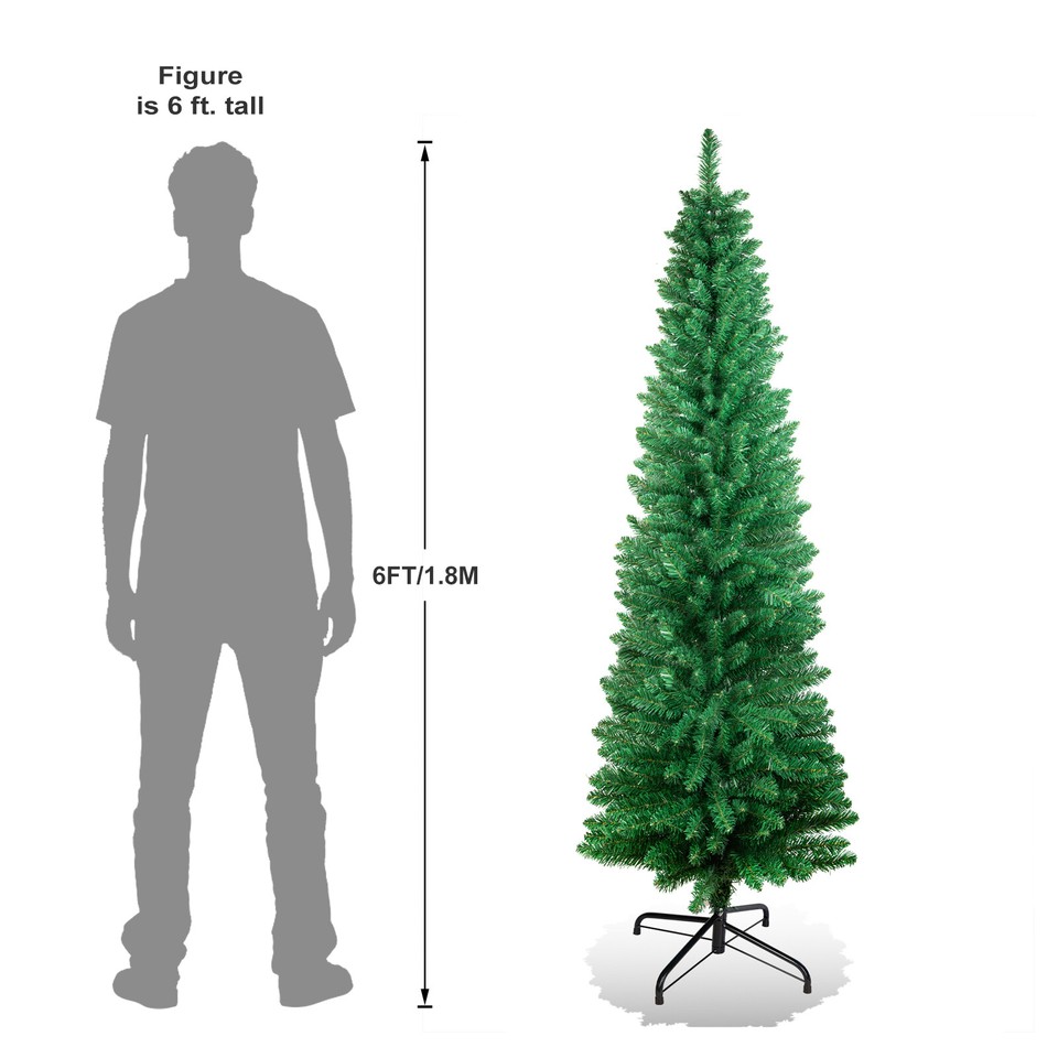 Christmas Tree Slim Pencil 4ft 5ft 6ft 7ft Green Xmas Trees with LED