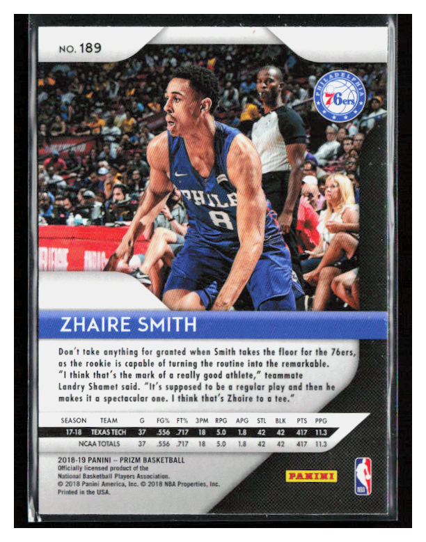 2018 Panini Prizm #189 Zhaire Smith RC | eBay