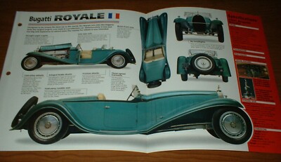 1931 Bugatti Royale Spec Sheet Brochure Photo Inline 8 Royal Vintage