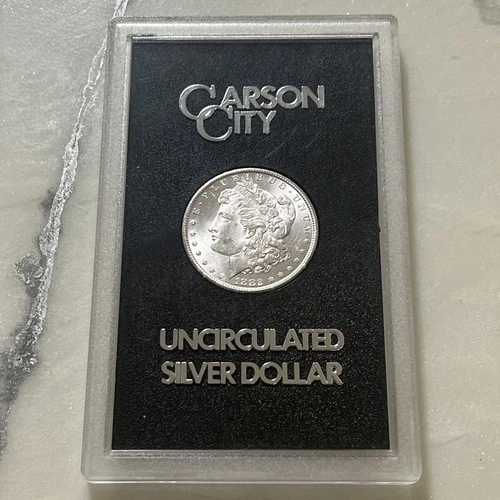 1882-CC MORGAN SILVER DOLLAR, GSA, UNCIRCULATED. HIGH GRADE,  NO BOX OR COA.