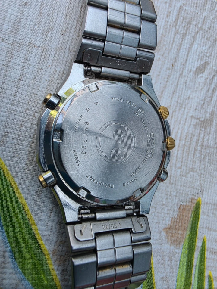 Seiko Chronograph Quarz Bicolor 7T32-7B10 Alarm Datum Tachymeter 100m - Bild 4 von 4