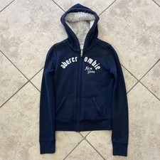Abercrombie Kids Hoodie Youth Medium Navy Zip Up Sherpa Lined New York