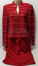 St. John Evening by Marie Gray, Red Silver Sequin Jacket Sz 6 Pencil Skirt Sz 4