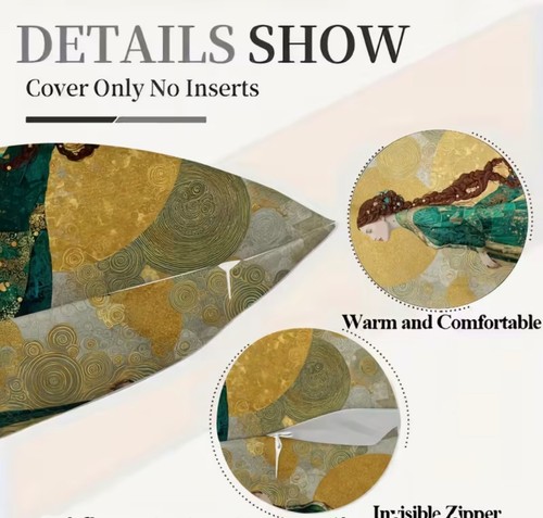 Pillow Cover Gustav Klimt Style ROYAL MAIDEN 2-Sided 18 x 18 - Picture 3 of 4