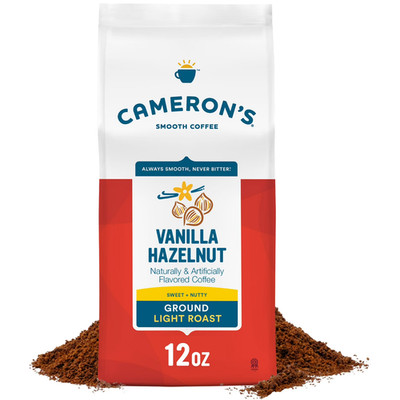 Cameron's Coffee Flavored Vanilla Hazelnut Ground Coffee, Light Roast, 12 oz,