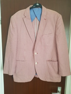 Forecast Herren Rot & Weiß Hahnentritt Blazer Jacke Größe 56 EU Made In Spain