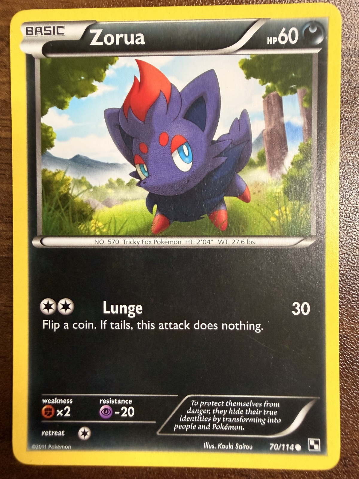 POKEMON CARD 2011 BLACK & WHITE ZORUA 70/114