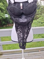 Victorias Secret Black Lace Thong Bodysuit 34...