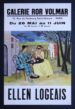 Ellen LOGEAIS Affiche originale c 1970 Exposition Paris Volmar Arlequin Pierrot
