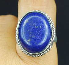Natural Lapis Lazuli Gemstone 925 Sterling Silver Ring Size-8.5 US