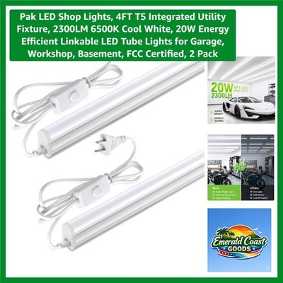 Energy-Saving 4FT LED Work Lights - 6500K Bright White, 2 Pack for Workshops