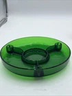 Vintage Anchor Hocking FOREST GREEN Glass Round Chip Dip Divided Tray Lazy Susan