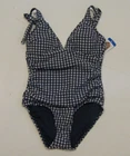 ELLEN TRACY Womens Swimsuit V-Neckline One Piece Navy Gingham Sz Large L NWT