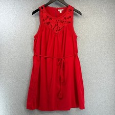 Knox Rose Dress Womens Medium Red Sleeveless Crochet Lace Trim A-Line Rope Belt