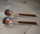 MCM Peruvian Sterling Silver and Rosewood Salad Servers Marked 925 PERU