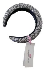 VINEYARD VINES Sequin Silver Metallic Puffy Headband O/S Holiday Party Glam  NWT