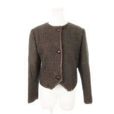 Dior Christian PRET-A-PORTER Collarless Jacket Tweed Line Leather Total Used b29