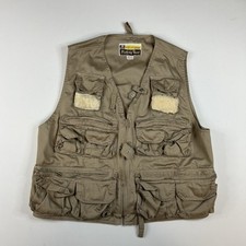 Vintage 70s Fishing Vest M WILD LIFE BRAND Khaki Tan Snap  Zip Pockets Outdoor