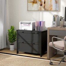 2 Drawer File Cabinet with Lock and Adjustable Hanging Bar, Black